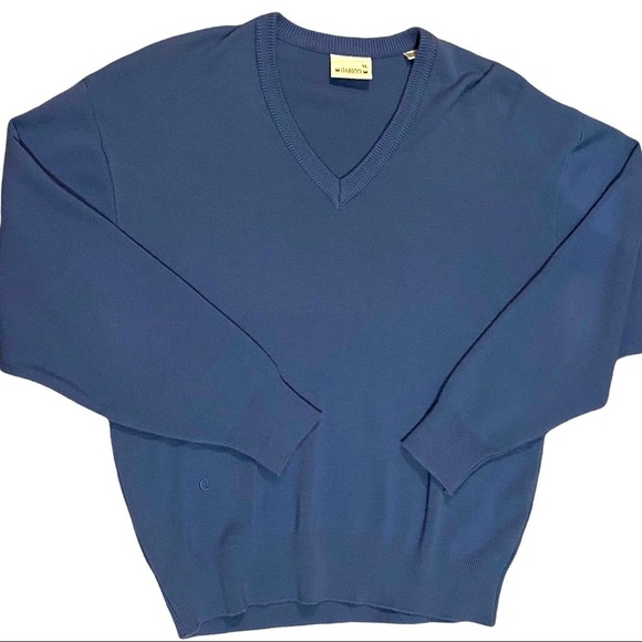 Vintage Gabicci XL Blue V-Neck Sweater Pullover Jumper Logo Made in South Korea - Picture 1 of 6